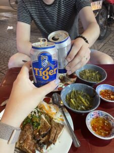 plate of food and beer in Vietnam