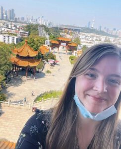 Woman standing in a scenic place in Wuhan, China