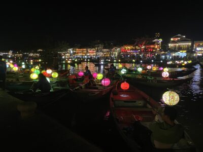 traditional lights by a river in Vietnam 
