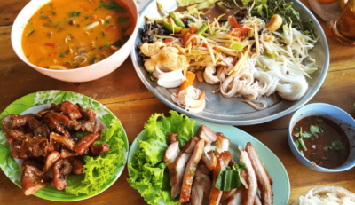 Thai food dishes on a table