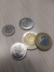 Polish Zloty coins on a table 