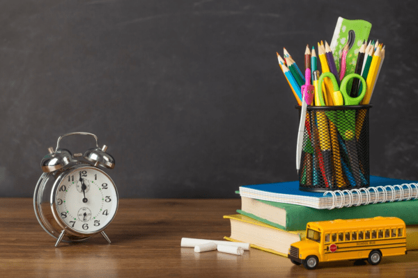 Clock and school bus